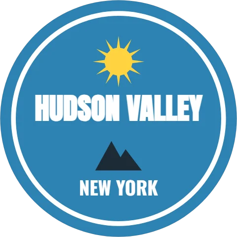 Sticker template, hudson Valley, round, reading "HUDSON VALLEY" and "NEW YORK", in white and blue