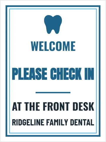 Styrene sign template, please check in, reading "WELCOME", "PLEASE CHECK IN" and "AT THE FRONT DESK", in white