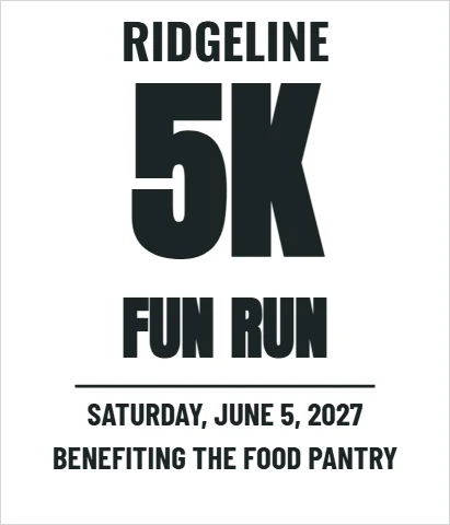 T-shirt template, 5K fun run, reading "RIDGELINE", "5K" and "FUN RUN", in white