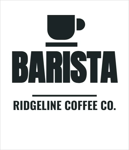 T-shirt template, barista, reading "BARISTA" and "RIDGELINE COFFEE CO.", in white