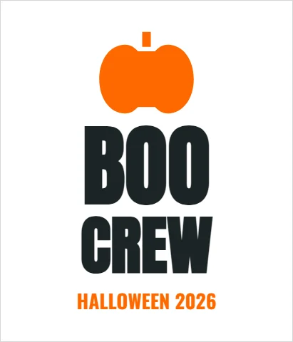 T-shirt template, boo crew, reading "BOO", "CREW" and "HALLOWEEN 2026", in white