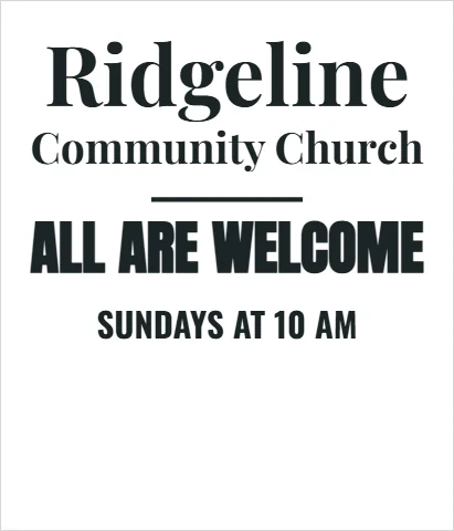 T-shirt template, all are welcome, reading "Ridgeline", "Community Church" and "ALL ARE WELCOME", in white
