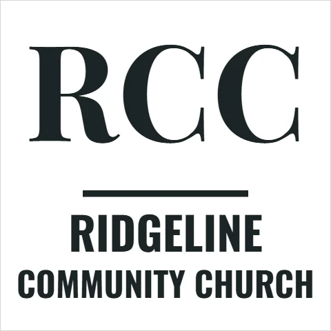 T-shirt template, chest: church initials, embroidered, reading "RCC", "RIDGELINE" and "COMMUNITY CHURCH", in white