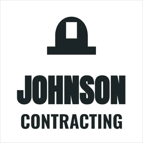 T-shirt template, chest: hard hat and company, embroidered, reading "JOHNSON" and "CONTRACTING", in white