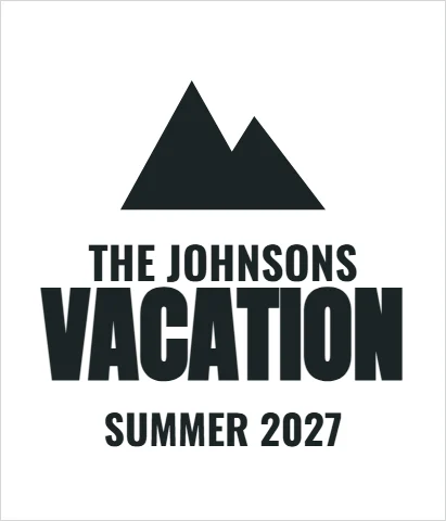 T-shirt template, family vacation, reading "THE JOHNSONS", "VACATION" and "SUMMER 2027", in white