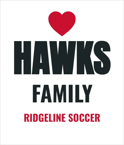 T-shirt template, team family, reading "HAWKS", "FAMILY" and "RIDGELINE SOCCER", in white