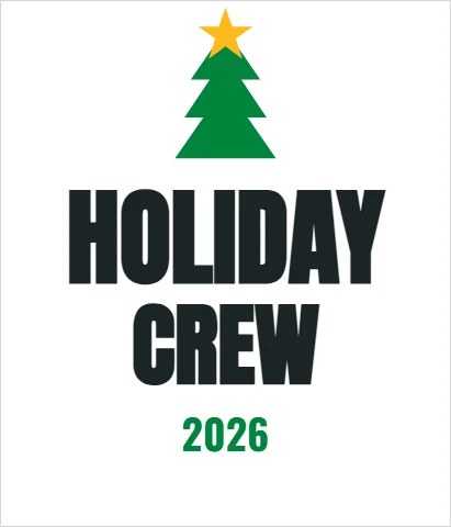 T-shirt template, holiday crew, reading "HOLIDAY", "CREW" and "2026", in white
