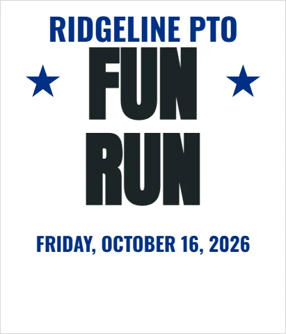T-shirt template, PTO fun run, reading "RIDGELINE PTO", "FUN" and "RUN", in white