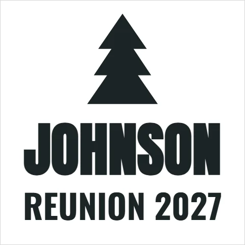 T-shirt template, chest: family tree, reading "JOHNSON" and "REUNION 2027", in white
