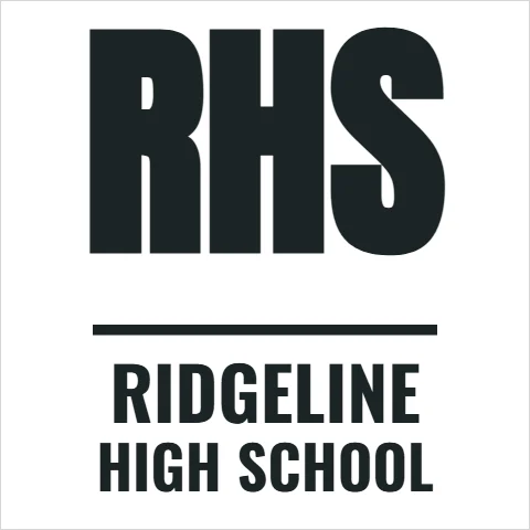 T-shirt template, chest: school initials, embroidered, reading "RHS", "RIDGELINE" and "HIGH SCHOOL", in white
