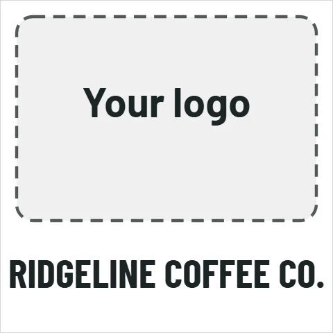 T-shirt template, logo and business name, reading "RIDGELINE COFFEE CO.", in white, with a space for your logo