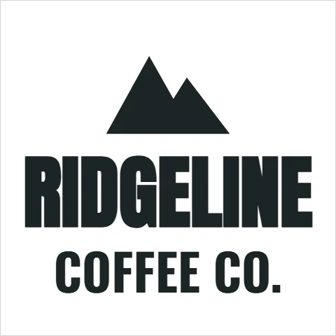 T-shirt template, chest: two-line wordmark, embroidered, reading "RIDGELINE" and "COFFEE CO.", in white