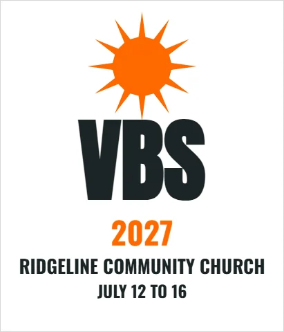 T-shirt template, VBS week, reading "VBS", "2027" and "RIDGELINE COMMUNITY CHURCH", in white