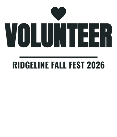 T-shirt template, VOLUNTEER back, reading "VOLUNTEER" and "RIDGELINE FALL FEST 2026", in white