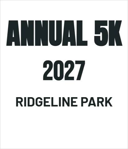 T-shirt template, event tee, reading "ANNUAL 5K", "2027" and "RIDGELINE PARK", in white