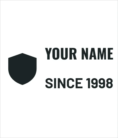 T-shirt template, left chest lockup, reading "YOUR NAME" and "SINCE 1998", in white