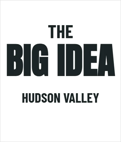 T-shirt template, stacked slogan, reading "THE", "BIG IDEA" and "HUDSON VALLEY", in white