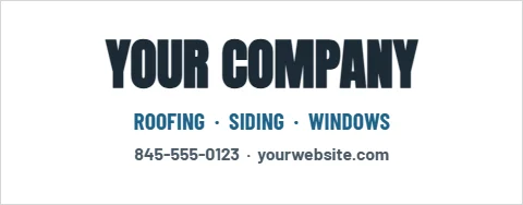 Table cover template, name, services and phone, reading "YOUR COMPANY", "ROOFING · SIDING · WINDOWS" and "845-555-0123 · yourwebsite.com", in white