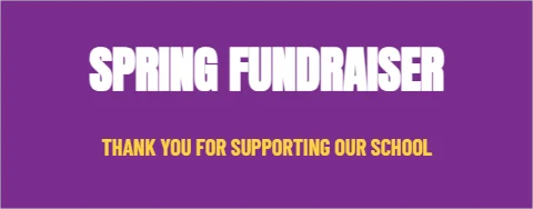 Table cover template, fundraiser, reading "SPRING FUNDRAISER" and "THANK YOU FOR SUPPORTING OUR…", in purple