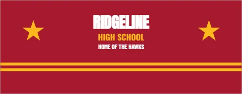 Table cover template, school spirit, reading "RIDGELINE", "HIGH SCHOOL" and "HOME OF THE HAWKS", in maroon