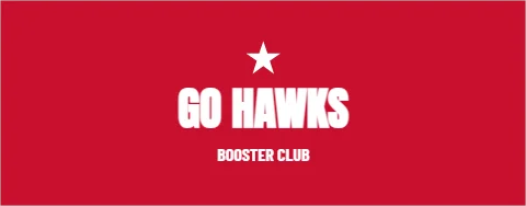 Table cover template, team or school, reading "GO HAWKS" and "BOOSTER CLUB", in red