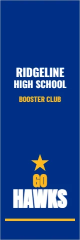 Table cover template, team spirit runner, reading "RIDGELINE", "GO" and "HAWKS", in blue