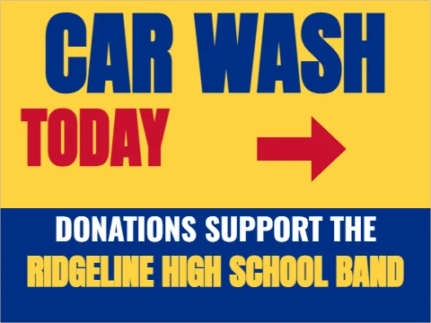 Yard sign template, charity car wash, reading "CAR WASH", "TODAY" and "DONATIONS SUPPORT THE", in blue and yellow