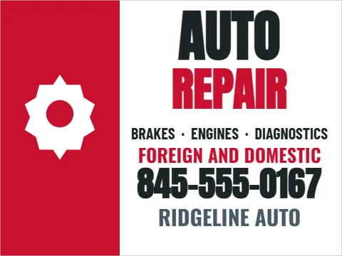 Yard sign template, auto repair, reading "AUTO", "REPAIR" and "845-555-0167", in red and white