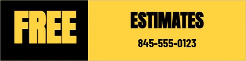 Yard sign template, rider: free estimates, reading "ESTIMATES", "FREE" and "845-555-0123", in black and yellow