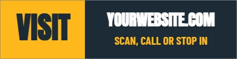 Yard sign template, rider: the website, reading "YOURWEBSITE.COM", "VISIT" and "SCAN, CALL OR STOP IN", in gold and navy