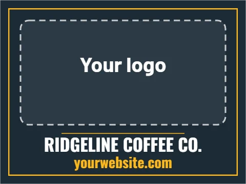Yard sign template, logo panel, framed, reading "RIDGELINE COFFEE CO." and "yourwebsite.com", in navy, with a space for your logo