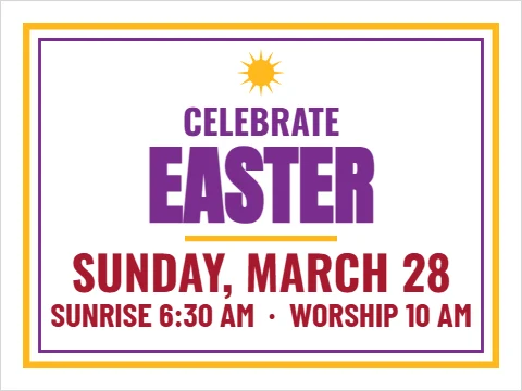 Yard sign template, easter Sunday, reading "CELEBRATE", "EASTER" and "SUNDAY, MARCH 28", in white