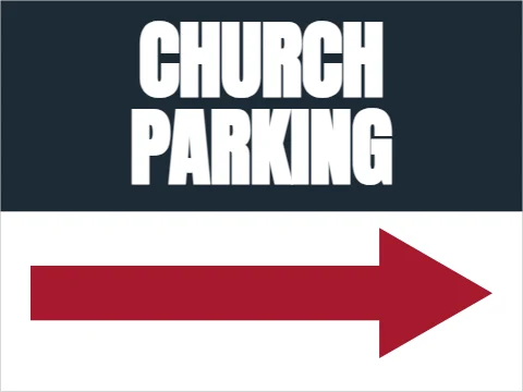 Yard sign template, church parking, reading "CHURCH" and "PARKING", in navy and white