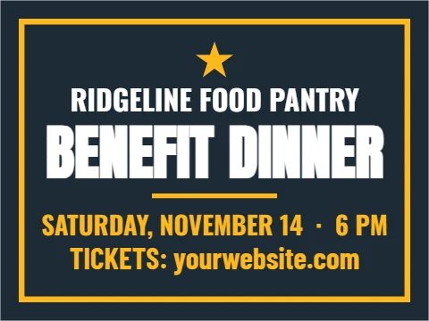 Yard sign template, benefit dinner, reading "RIDGELINE FOOD PANTRY", "DINNER" and "BENEFIT", in navy