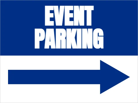 Yard sign template, event parking, reading "EVENT" and "PARKING", in blue and white
