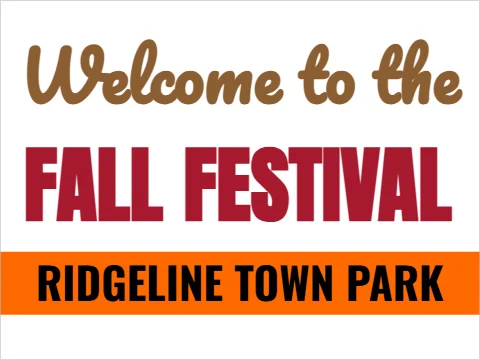 Yard sign template, welcome to the festival, reading "Welcome to the", "FALL" and "FESTIVAL", in orange and white