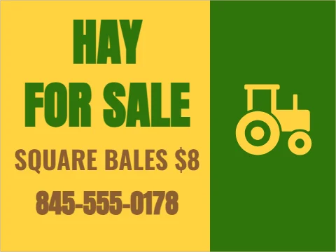 Yard sign template, hay for sale, reading "HAY", "FOR SALE" and "845-555-0178", in green and yellow
