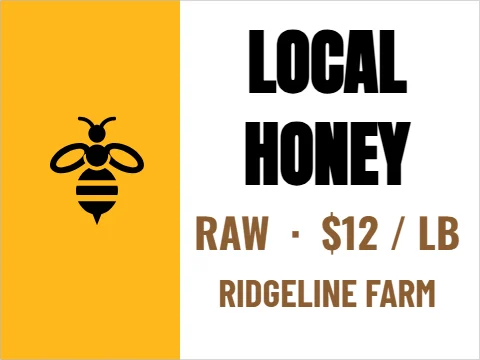 Yard sign template, local honey, reading "LOCAL", "HONEY" and "RAW · $12 / LB", in gold and white