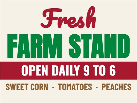 Yard sign template, farm stand, fresh script, reading "Fresh", "FARM STAND" and "OPEN DAILY 9 TO 6", in maroon and cream