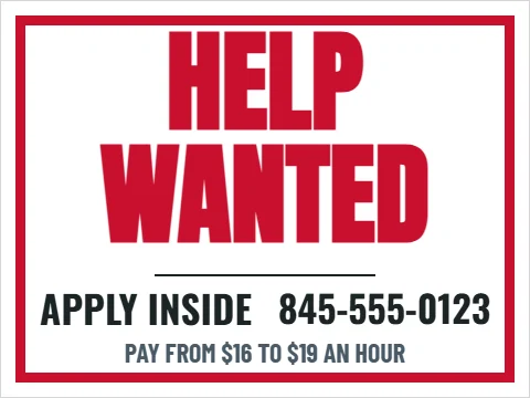 Yard sign template, help wanted, apply inside, reading "HELP", "WANTED" and "APPLY INSIDE", in white