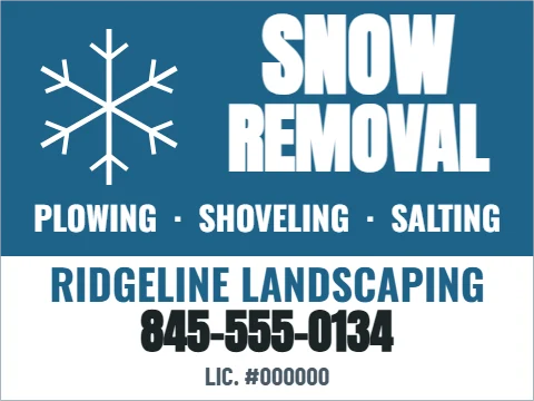 Yard sign template, snow removal, reading "SNOW", "REMOVAL" and "845-555-0134", in white and steel blue