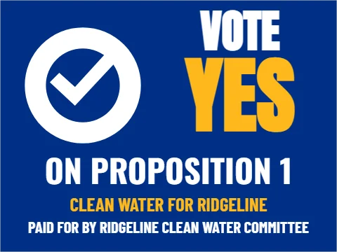 Yard sign template, vote yes on a proposition, reading "VOTE", "YES" and "ON PROPOSITION 1", in blue