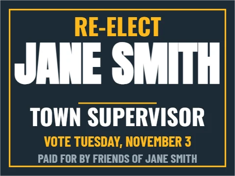 Yard sign template, re-elect, reading "RE-ELECT", "JANE SMITH" and "TOWN SUPERVISOR", in navy