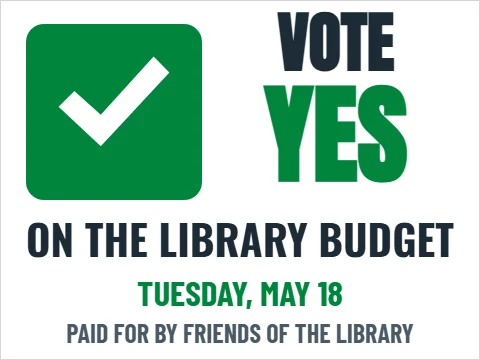 Yard sign template, vote yes on, reading "VOTE", "YES" and "ON THE LIBRARY BUDGET", in green and white