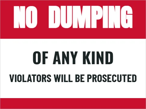 Yard sign template, no dumping, reading "NO", "DUMPING" and "OF ANY KIND", in red and white