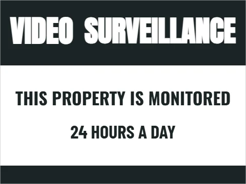Yard sign template, video surveillance, reading "VIDEO", "SURVEILLANCE" and "24 HOURS A DAY", in charcoal and white