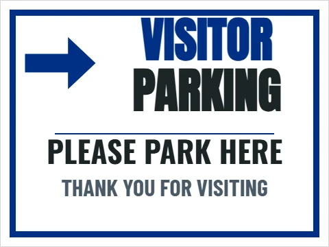 Yard sign template, visitor parking, reading "VISITOR", "PARKING" and "PLEASE PARK HERE", in white