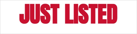 Yard sign template, rider: just listed, reading "JUST LISTED", in white