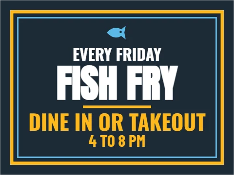 Yard sign template, friday fish fry, reading "FISH FRY", "DINE IN OR TAKEOUT" and "4 TO 8 PM", in navy