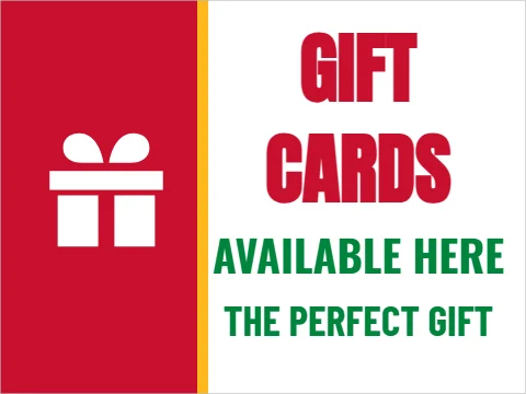 Yard sign template, gift cards available, reading "GIFT", "CARDS" and "AVAILABLE HERE", in red and white